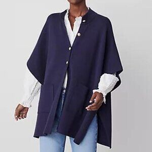 Ann Taylor Button Mock Neck Poncho, Navy, size M/L - NWT